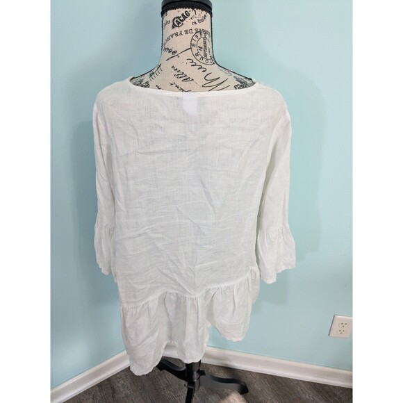 Camille & Co. Small White Linen bell Sleeve Tunic Top Lagenlook - Picture 2 of 6